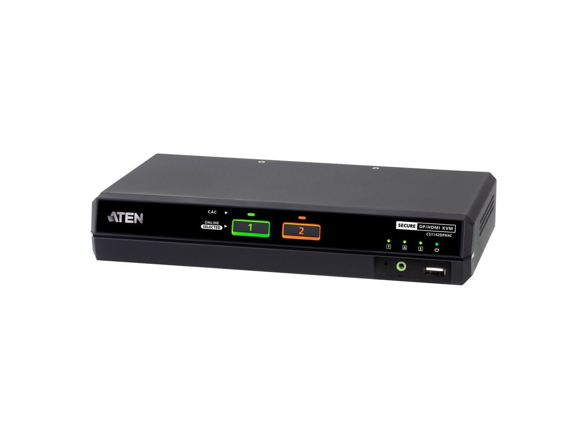 ATEN CS1142DPH4C Commutateur KVM sécurisé universel, double écran 2 ports USB 5K DisplayPort/HDMI avec CAC
