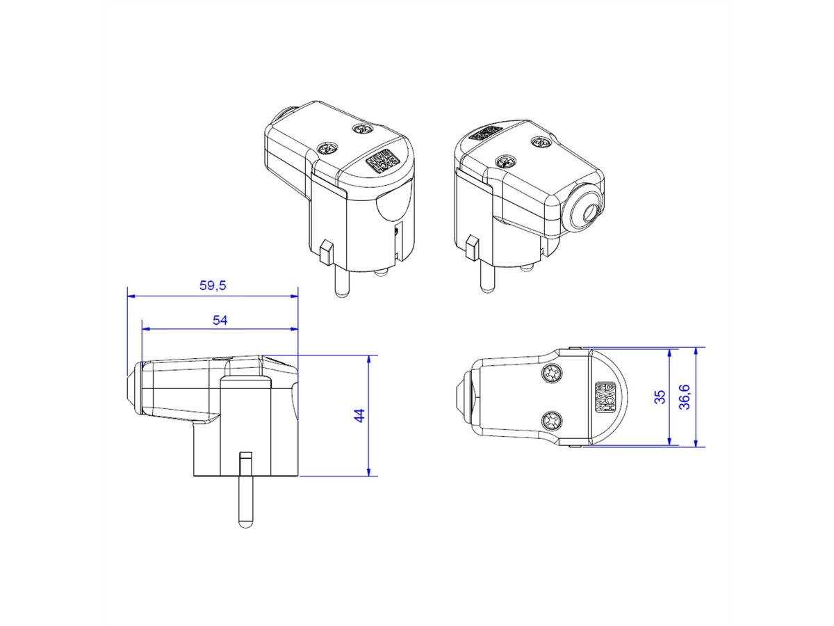 BACHMANN Connecteur coudé à monter gris
