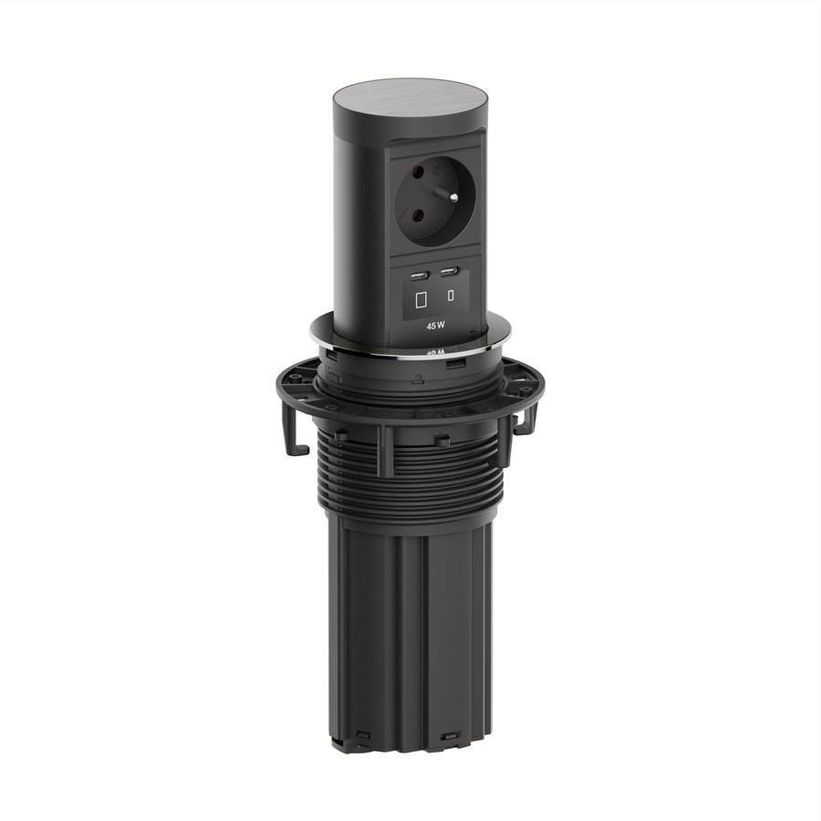 BACHMANN ELEVATOR2 1xUTE, 1xUSB C/C 45W aspect inox 2,0 m AEH