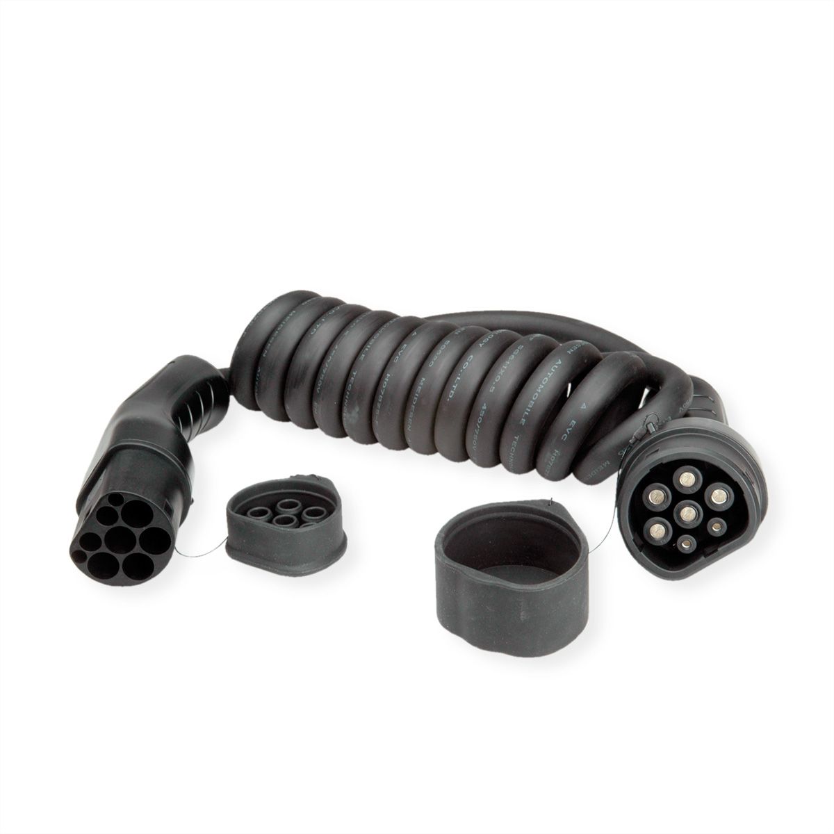 ROLINE Câble de recharge VE type2, 1-Phase, 250VAC (1P+N+E), 32 A, 7,4 kW, spirale (max. 3m)