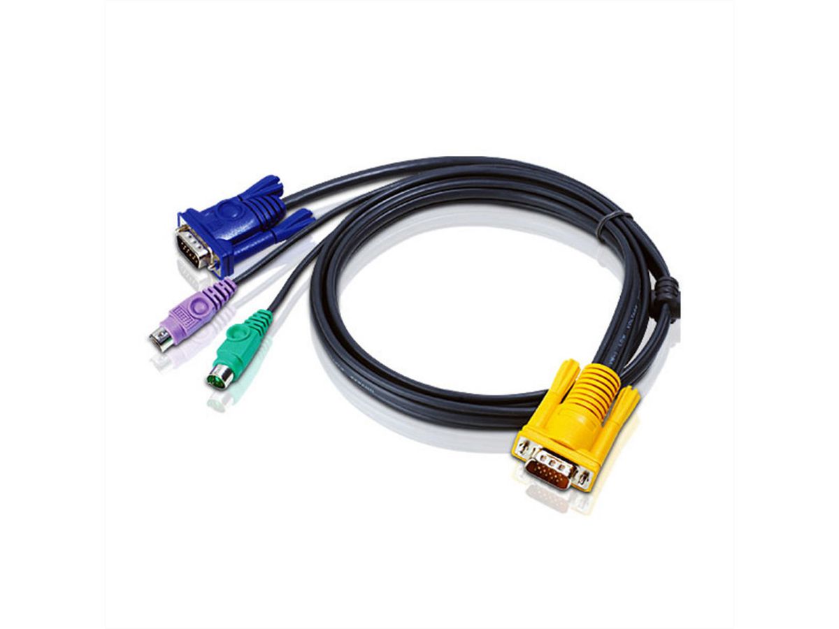 ATEN 2L-5202P Câble KVM VGA PS/2, noir, 1,8 m
