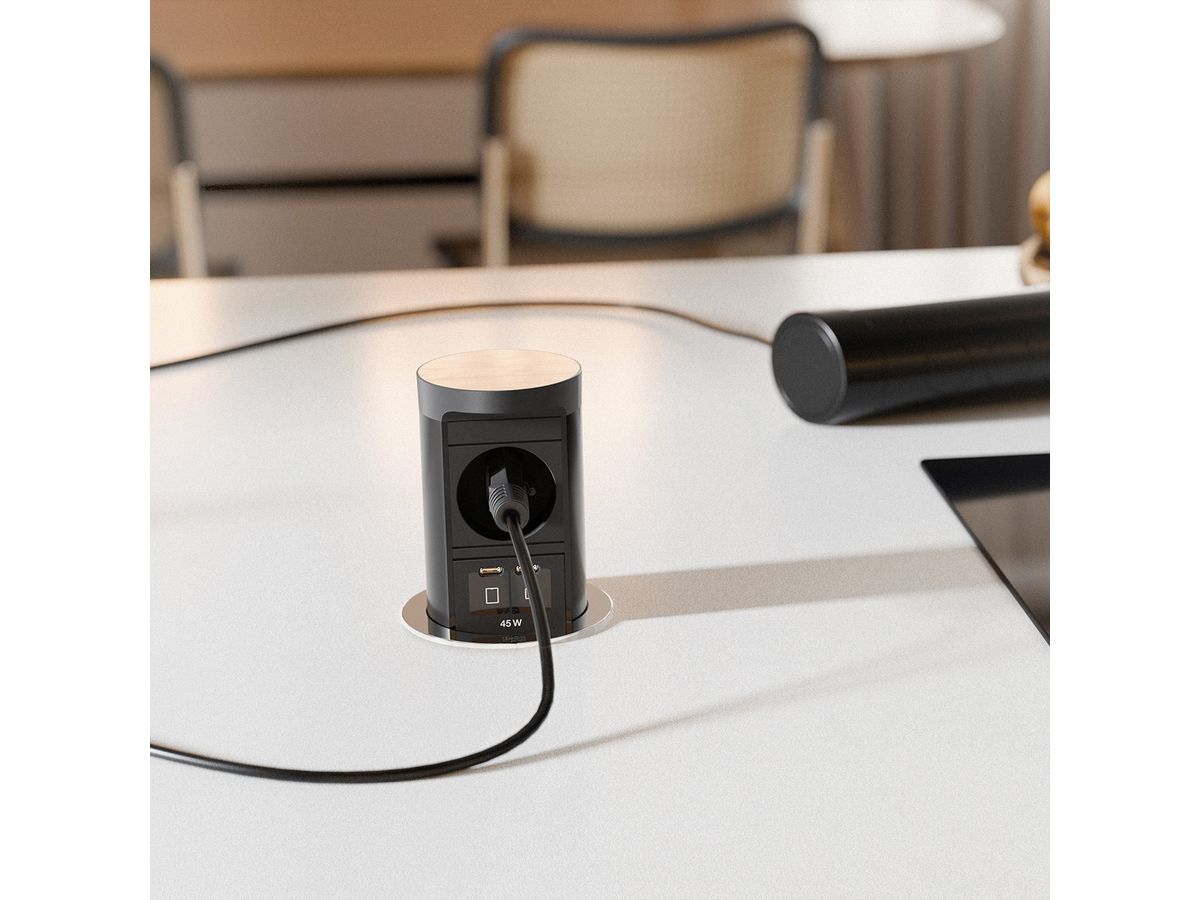 BACHMANN ELEVATOR2 1xUTE, 1xUSB C/C 45W aspect inox 2,0 m AEH