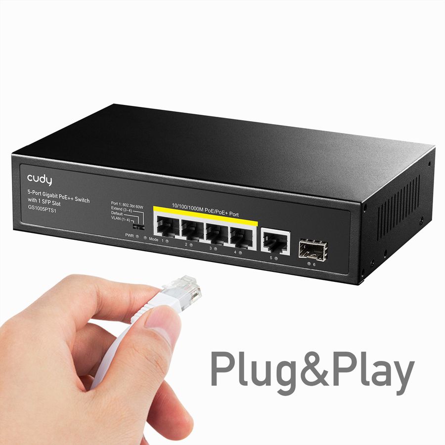 CUDY GS1005PTS Switch 5 ports Gigabit PoE+, 1x SFP 120W