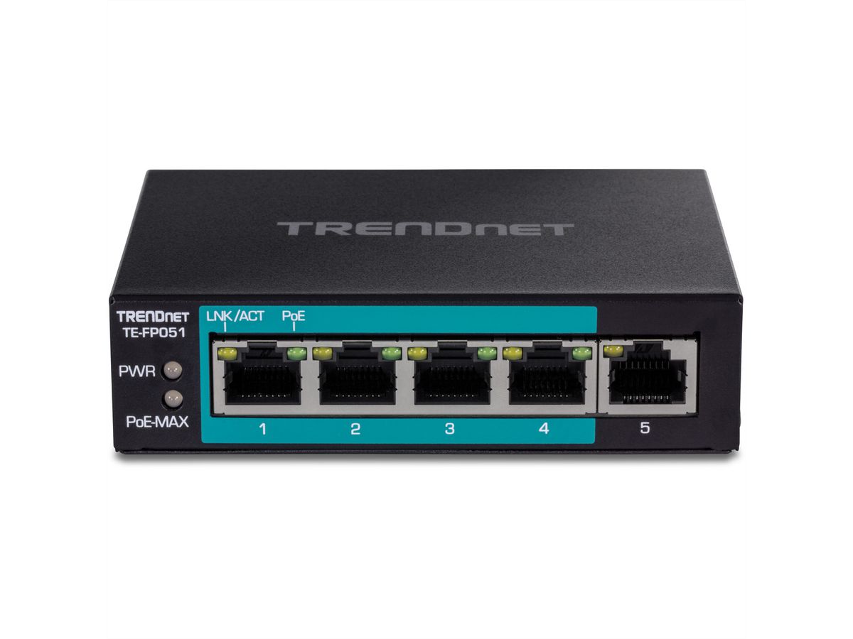 TRENDnet TE-FP051 Switch PoE+ Fast Ethernet non administrable longue portée à 5 ports
