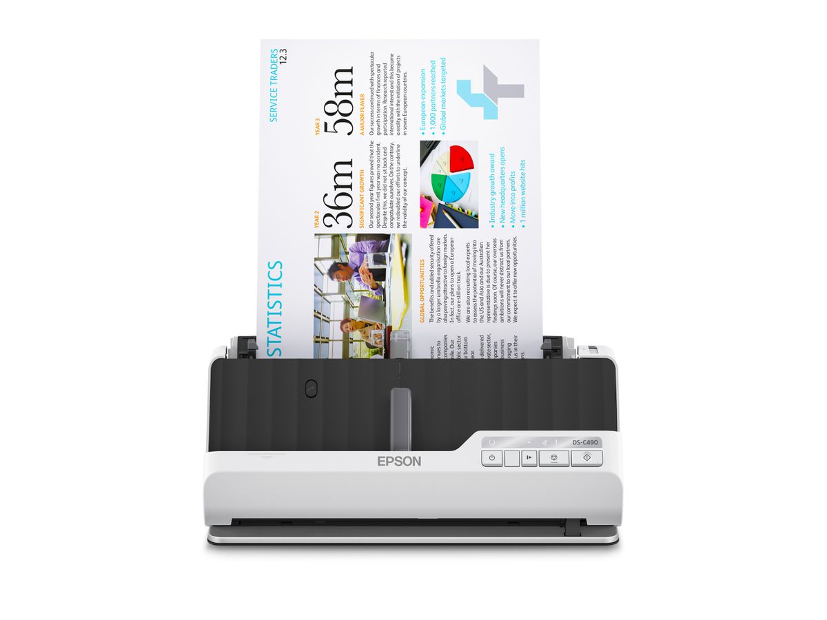 Epson DS-C490 Chargeur automatique de documents + Scanner à feuille 600 x 600 DPI A4 Noir, Blanc