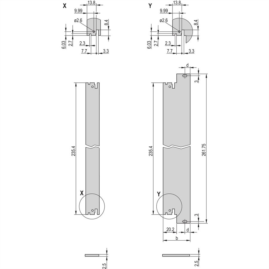 SCHROFF Unité enfichable, face avant, non blindée, pour IEL, IET, Type 2 poignée, 6 U, 8 HP, 2,5 mm, alu, anodisé avant, conducteur arrière