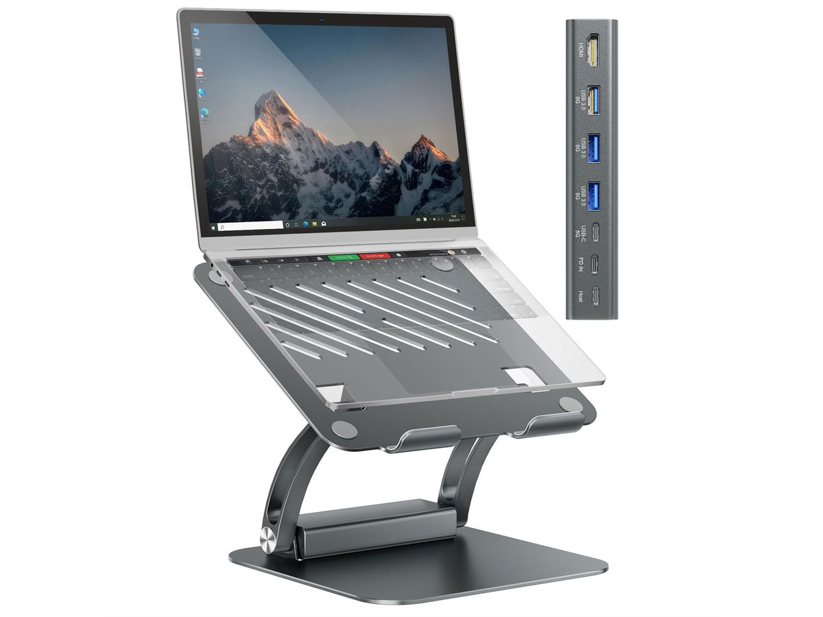 EXSYS EX-1224HM Support pour ordinateur portable, avec station d'accueil USB-C 7 en 1 amovible