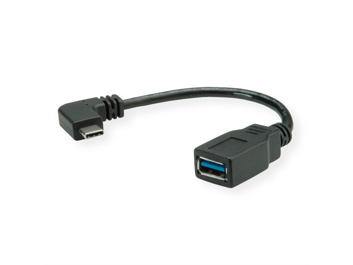 ROLINE Câble USB 3.2 Gen 1 type C coudé à 90° - A, M/F, noir, 0,15 m
