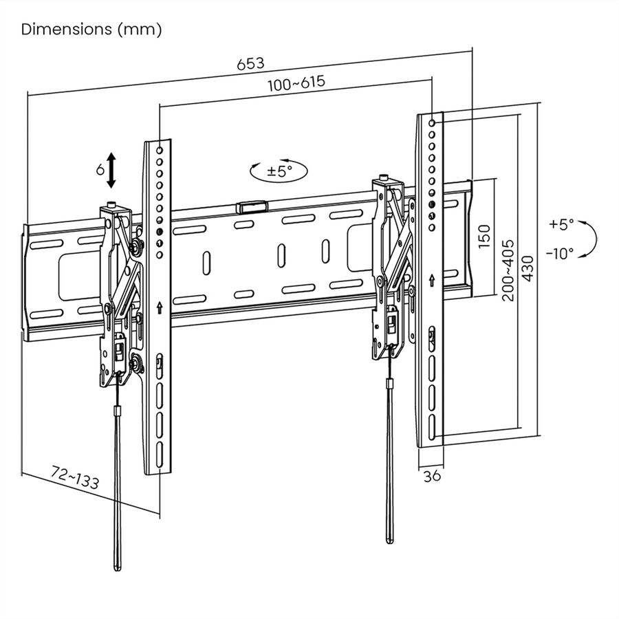VALUE Support mural TV, distance murale de 47 mm, inclinable, <203,2cm/80", <75kg