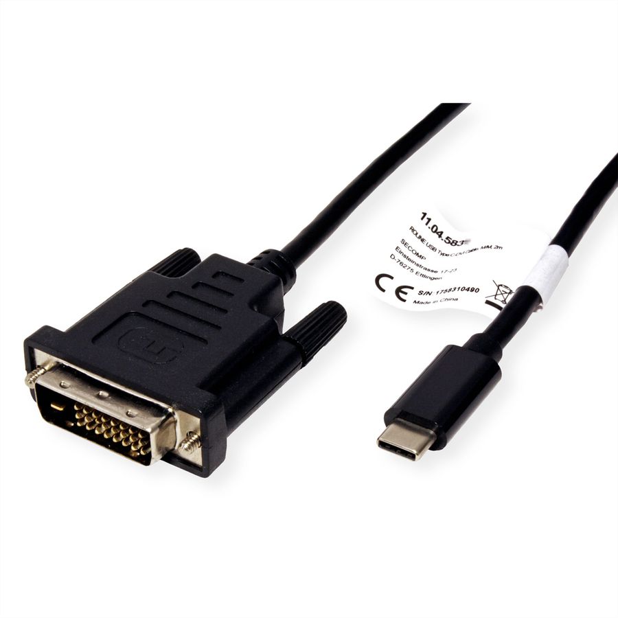 ROLINE Câble adaptateur type C - DVI, M/M, 1 m