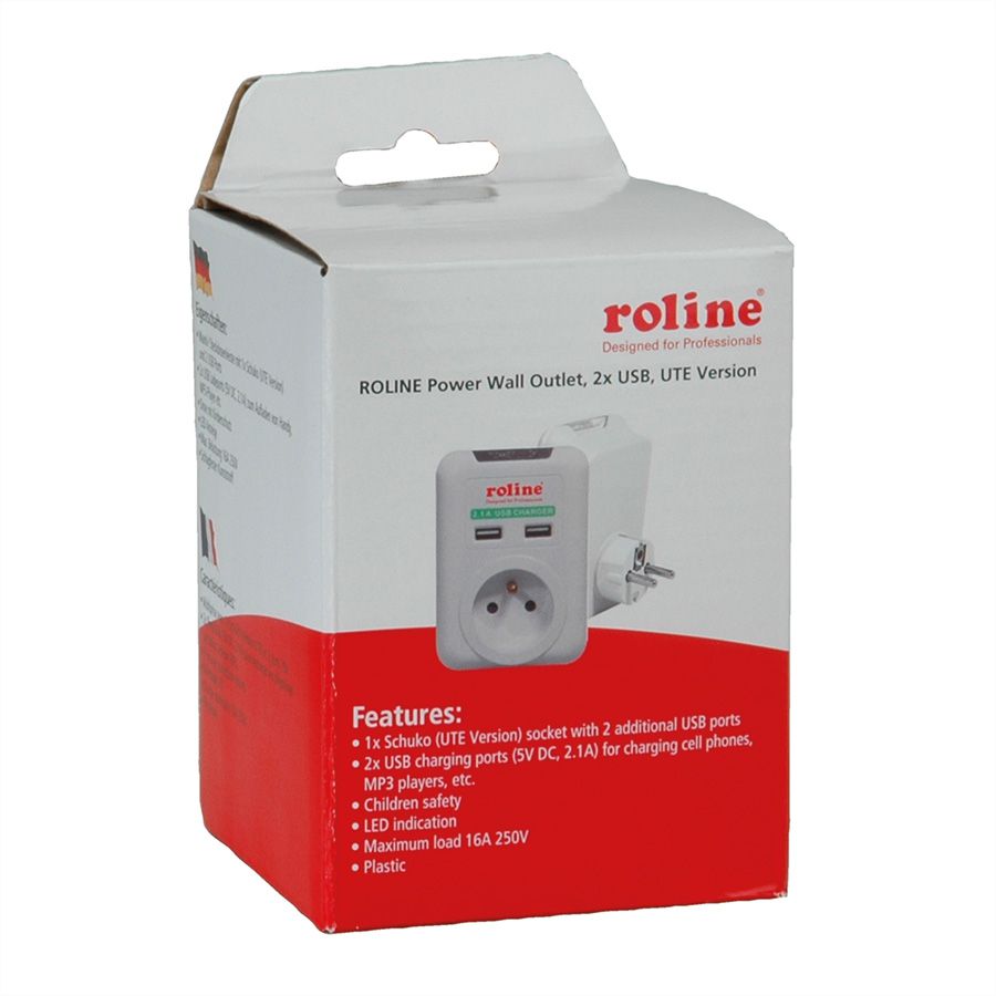 ROLINE Prise de courant avec chargeur USB, version UTE