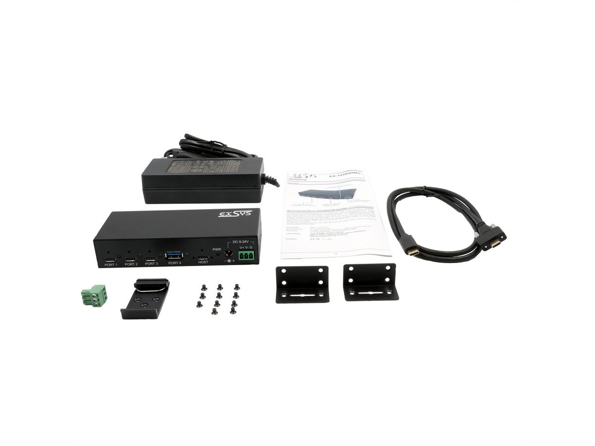 EXSYS EX-12293HMS Hub métal USB 3.2 Gen2, 4 ports, 3x C et 1x A