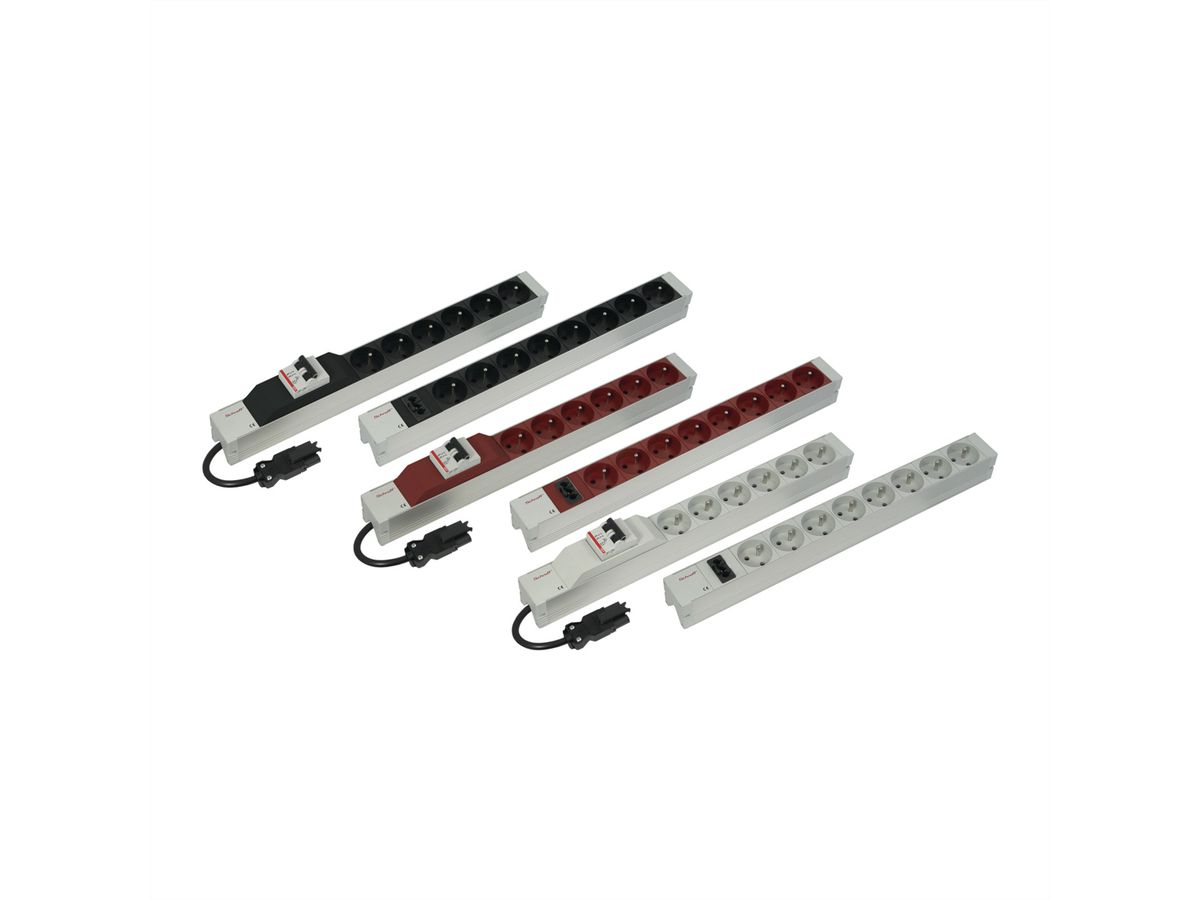 Bâtis de prises SCHROFF, UTE, avec entrée Wieland®, 6 prises, 19", noir, avec protection contre les surintensités