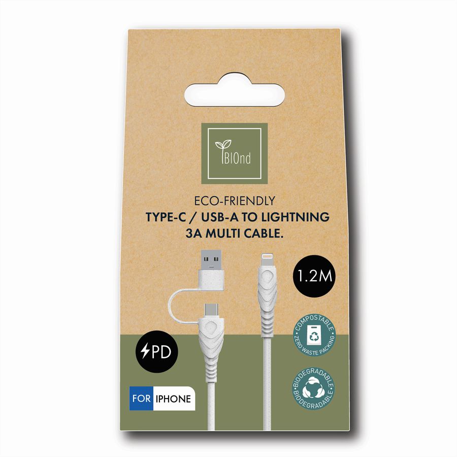 BIOnd BIO-CT-IP Câble USB-C & USB-A vers 8PIN 3,5A, 1,2 m