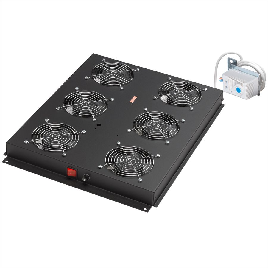 ROLINE 19" Unité de ventilation de toit, 6 ventilateurs, Thermostat pour baie serveur, noire