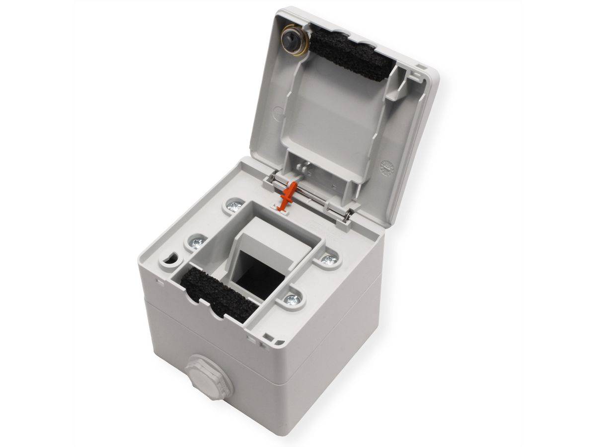 METZ CONNECT Boîtier apparent pour module IP44 , Couvercle rabattable + serrure, 2 ports non équipés , gris