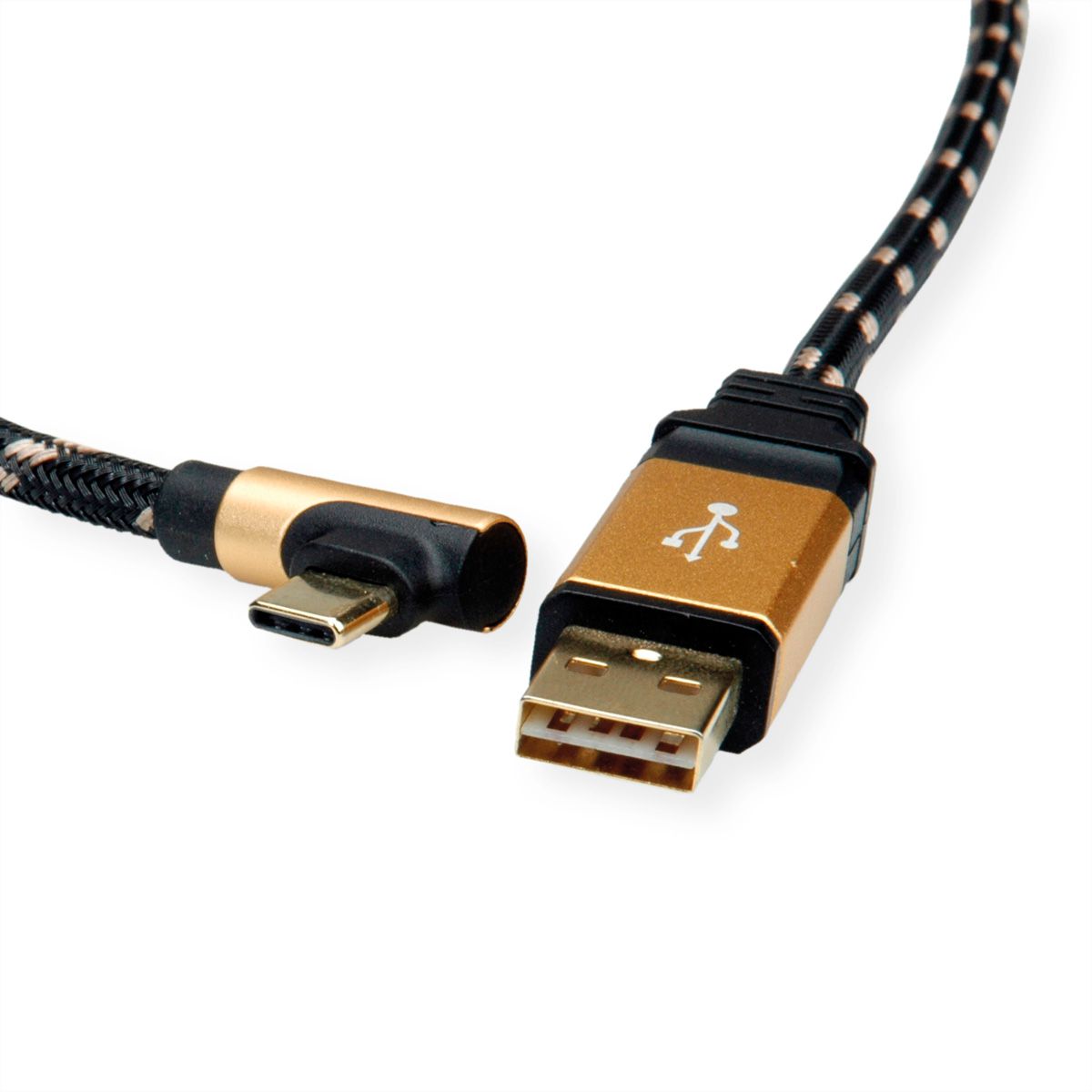ROLINE GOLD Câble USB 2.0, USB-A mâle reversible - USB-C mâle, 90° coude, 1,8 m