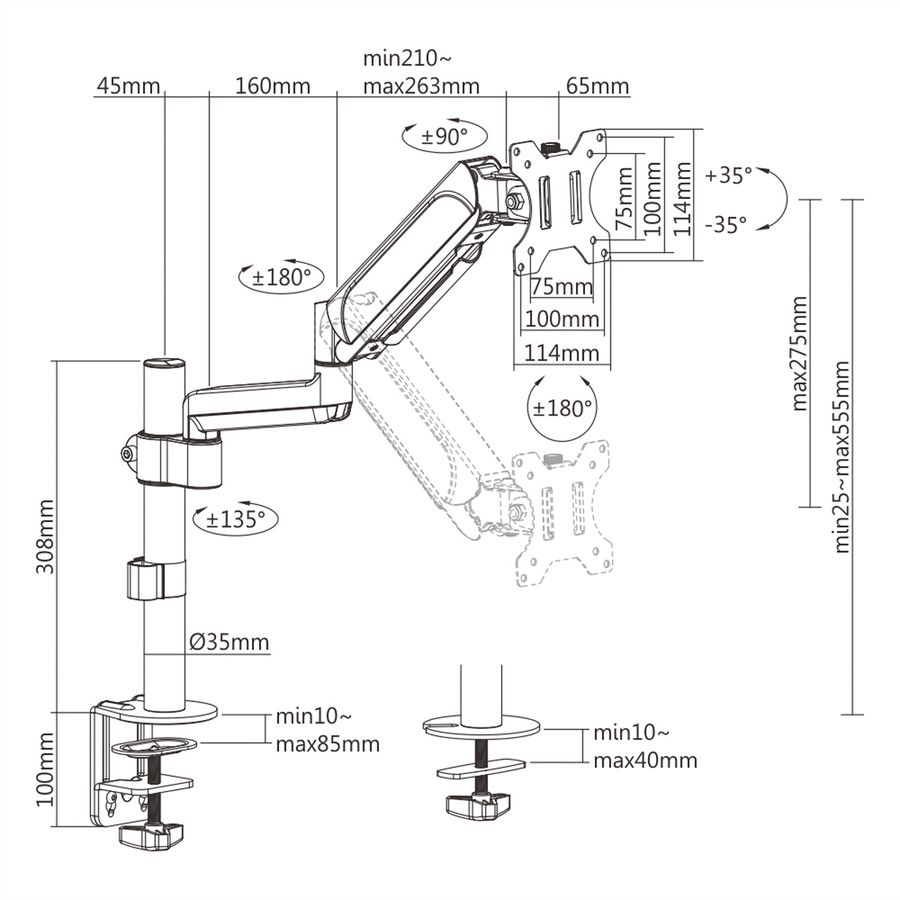 VALUE Bras LCD, 5 articulations, fixation sur table