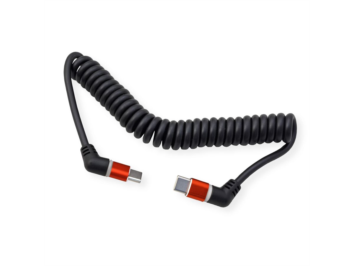 ROLINE Câble USB type C-C, M/M, rotation à 360°, 60W, spirale, rouge/noir, 1,5 m