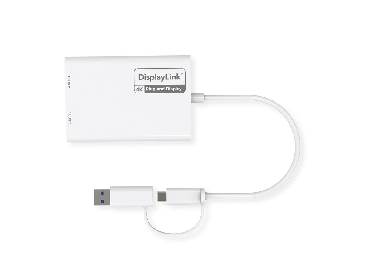 ROLINE Adaptateur Multi-DisplayLink USB type A+C - 2x DP, 4K