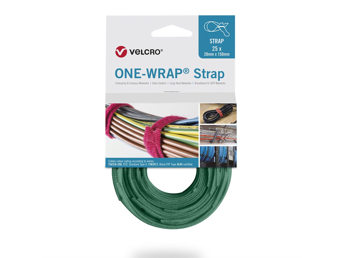 VELCRO® One Wrap® Strap 20mm x 200mm, 25 pièces, vert
