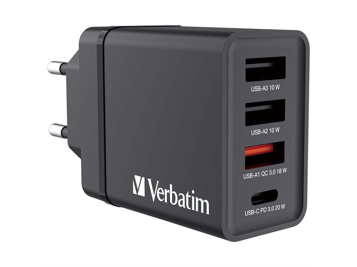 VERBATIM Chargeur USB mural 4 ports 30 W noir