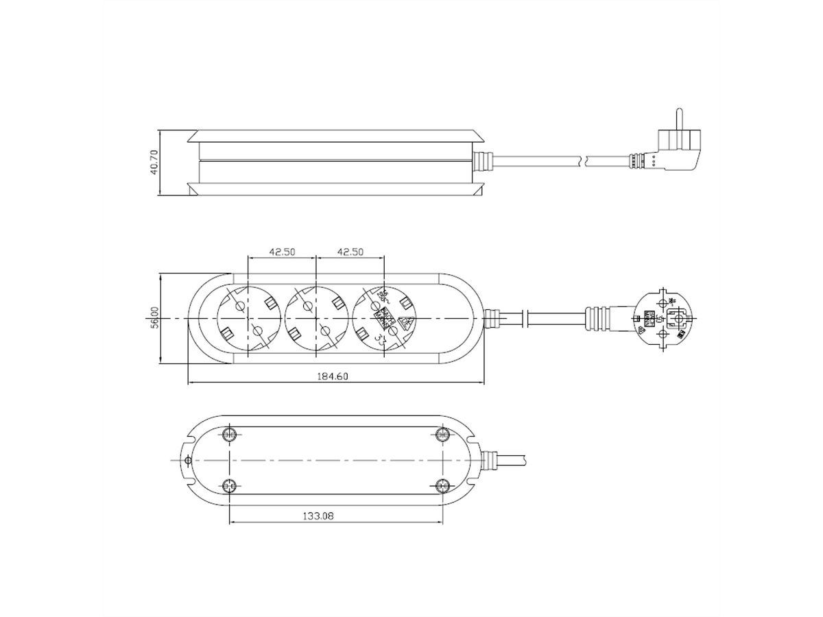 BACHMANN Prise multiple, 3x, noir, 3 m