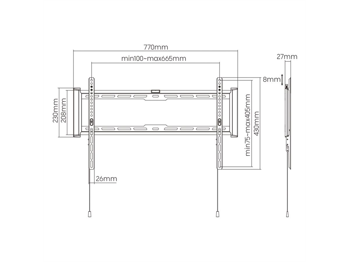 VALUE Support mural pour écran, < 75 kg, (VESA 600x400)