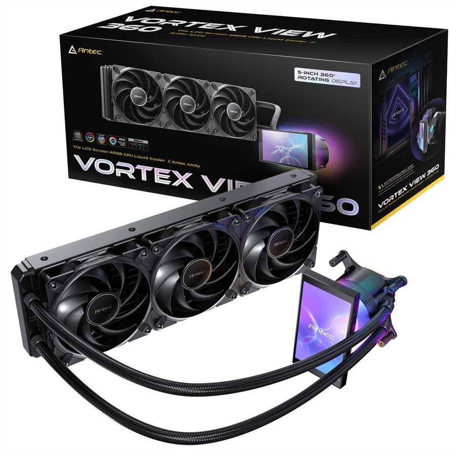 ANTEC Vortex VIEW 360 Refroidisseur liquide ARGB pour processeur, avec écran LCD rotatif, noir