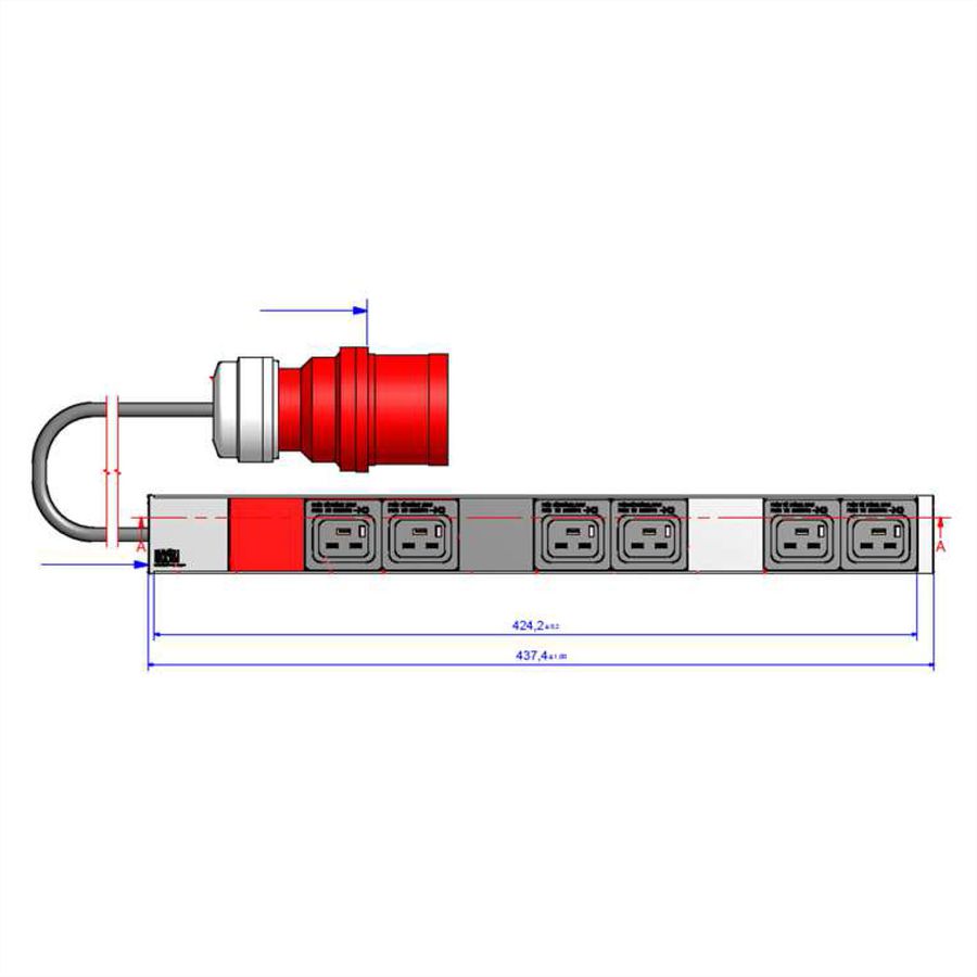 BACHMANN IT PDU ALU 1U 6x C19 3x16A CEE rouge