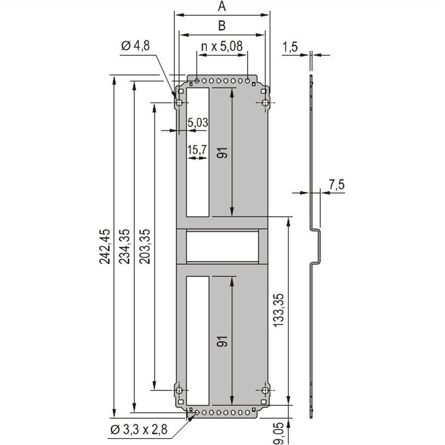 Unité enfichable de type cadre SCHROFF, panneau arrière, découpe pour un connecteur, 6 U, 14 HP