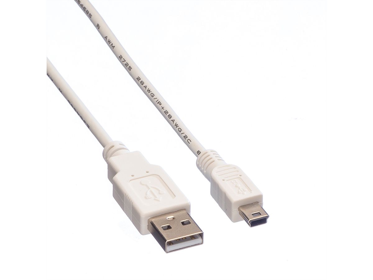 VALUE Câble USB 2.0, type A - mini 5-broches, blanc, 0,8 m