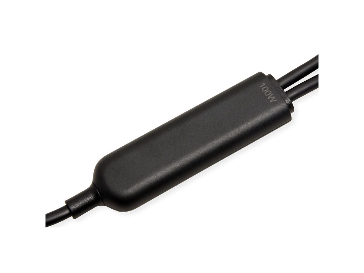 VALUE Câble de chargement USB2.0 en Y, Type C vers 2x C, M/M, max. 100W, noir, 1,8 m