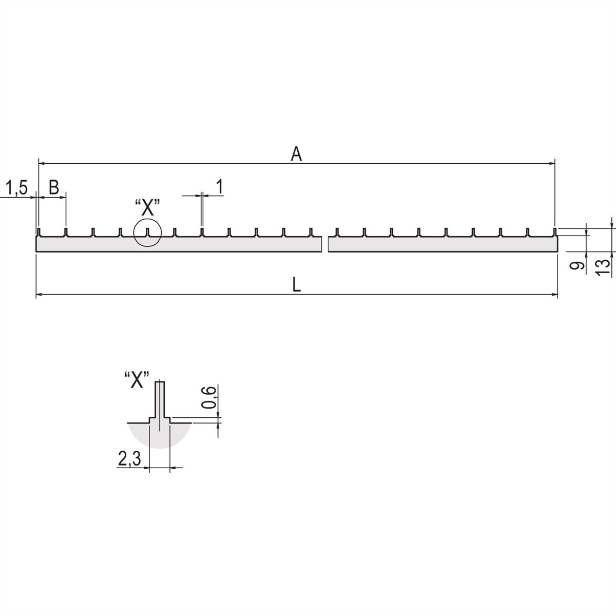 Barre conductrice pour circuits imprimés SCHROFF pour la distribution d'énergie, 3 HP L338.3mm