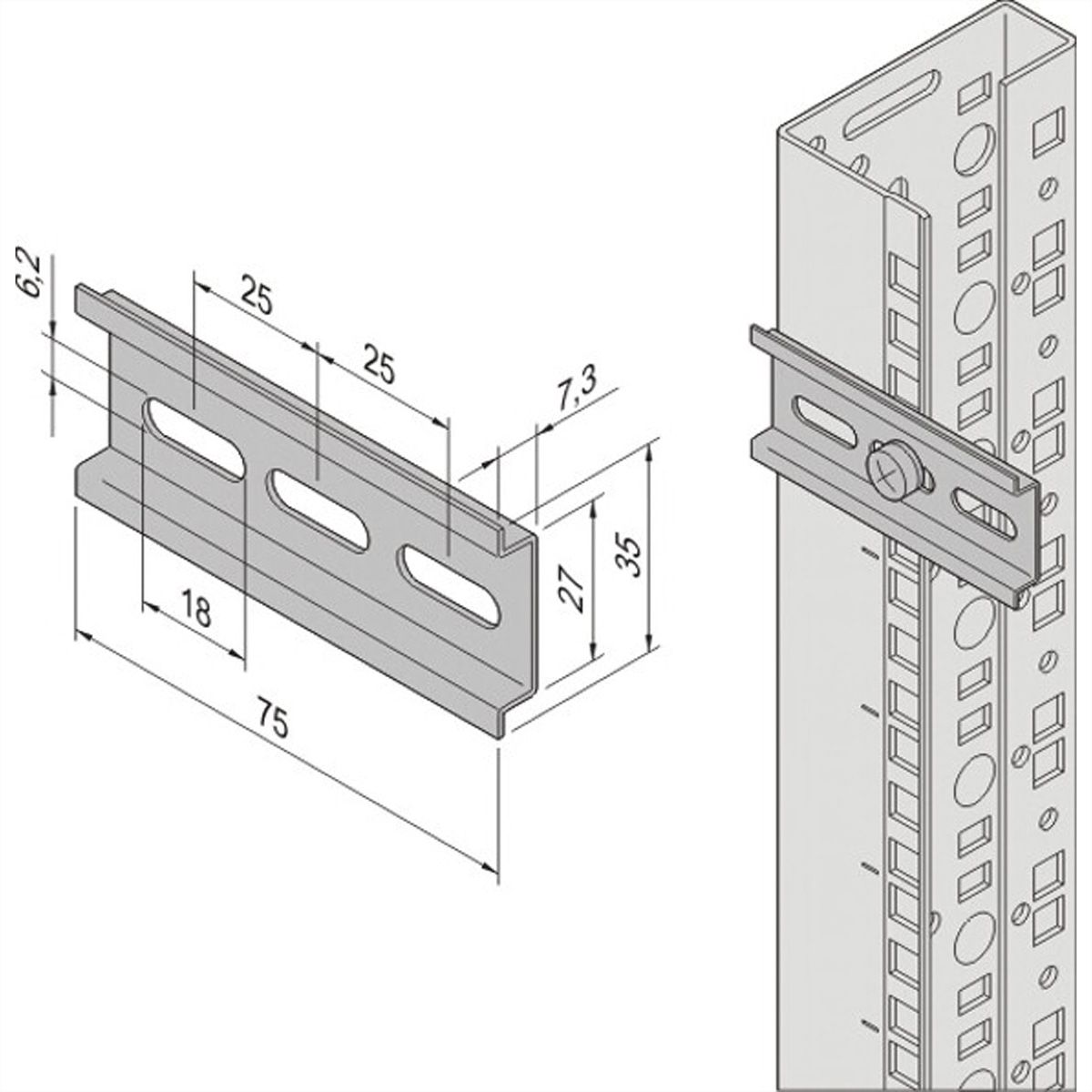 Rail DIN SCHROFF pour thermostat avec capteur de température intégré