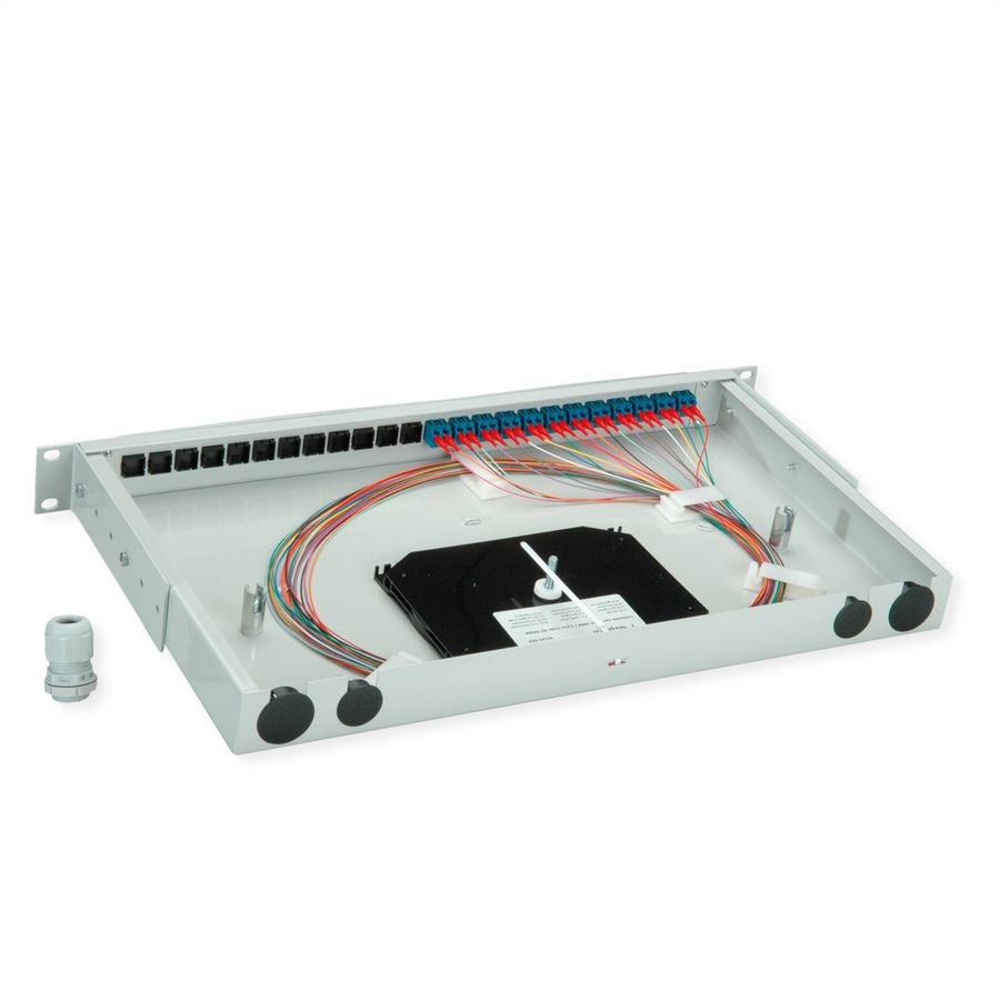 TELEGÄRTNER BASIS V Panneau fibre optique avec coupleurs & Pigtails , 12x LC Duplex, bleu, OS2 PC