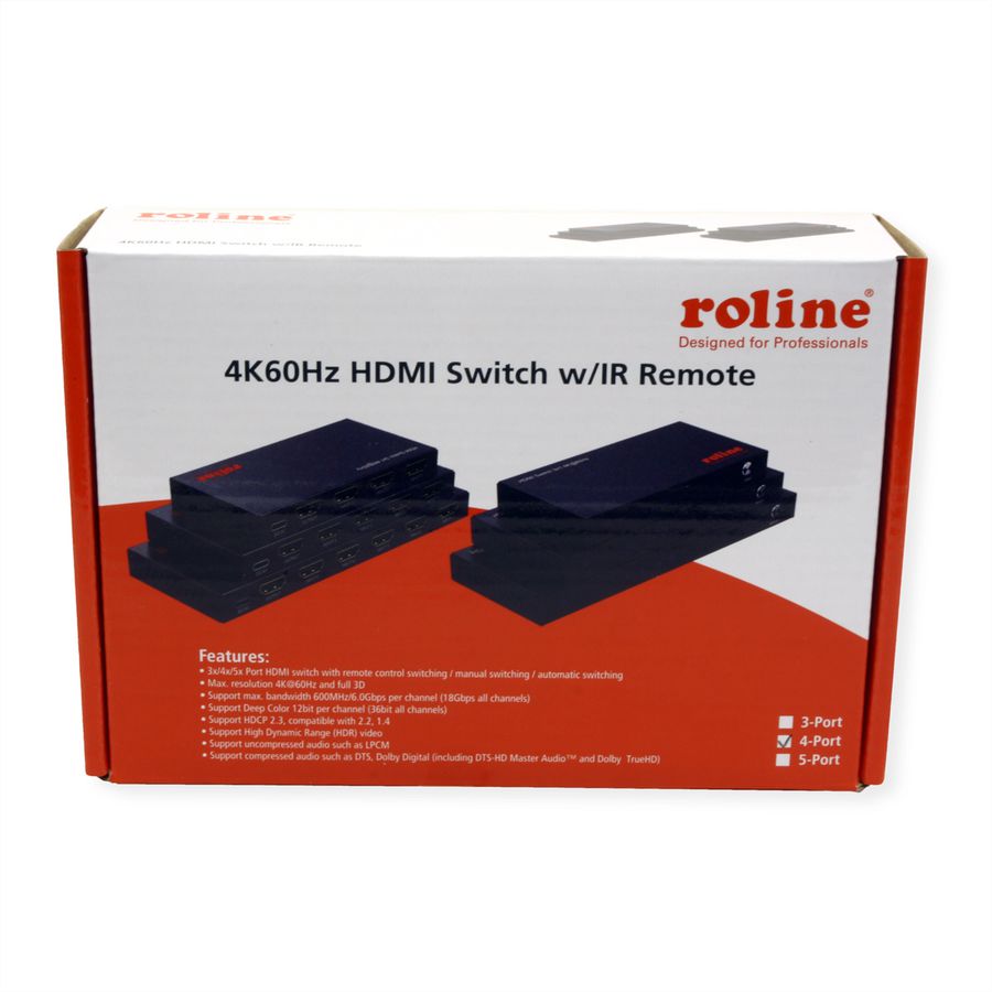 ROLINE Switch HDMI 4K à 4 ports, avec télécommande