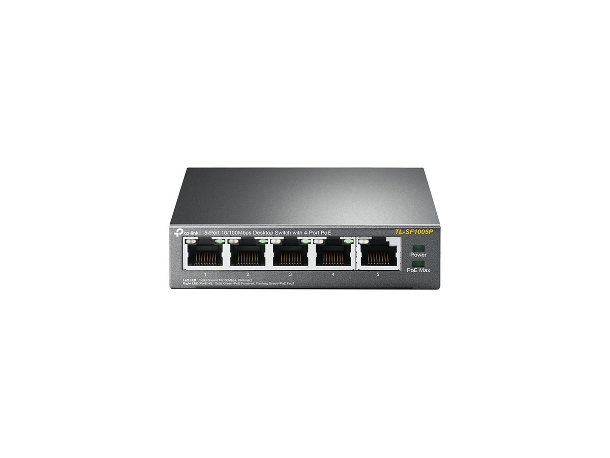 TP-Link TL-SF1005P commutateur réseau Non-géré Fast Ethernet (10/100) Connexion Ethernet, supportant l'alimentation via ce port (PoE) Noir