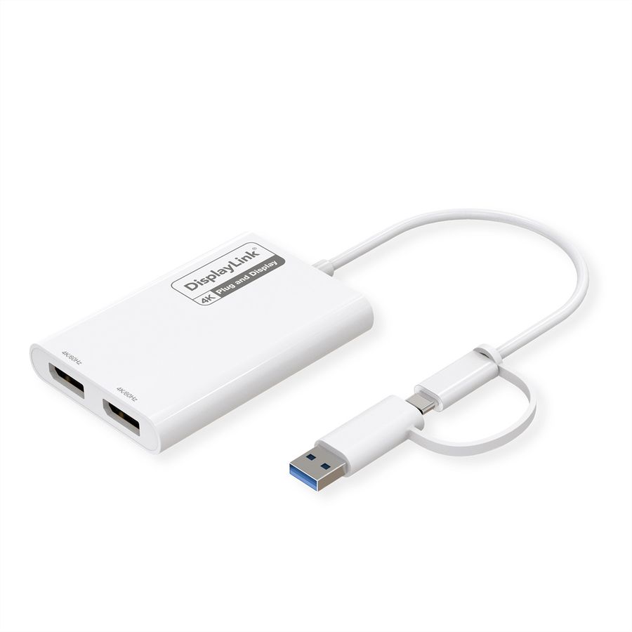 ROLINE Adaptateur Multi-DisplayLink USB type A+C - 2x DP, 4K