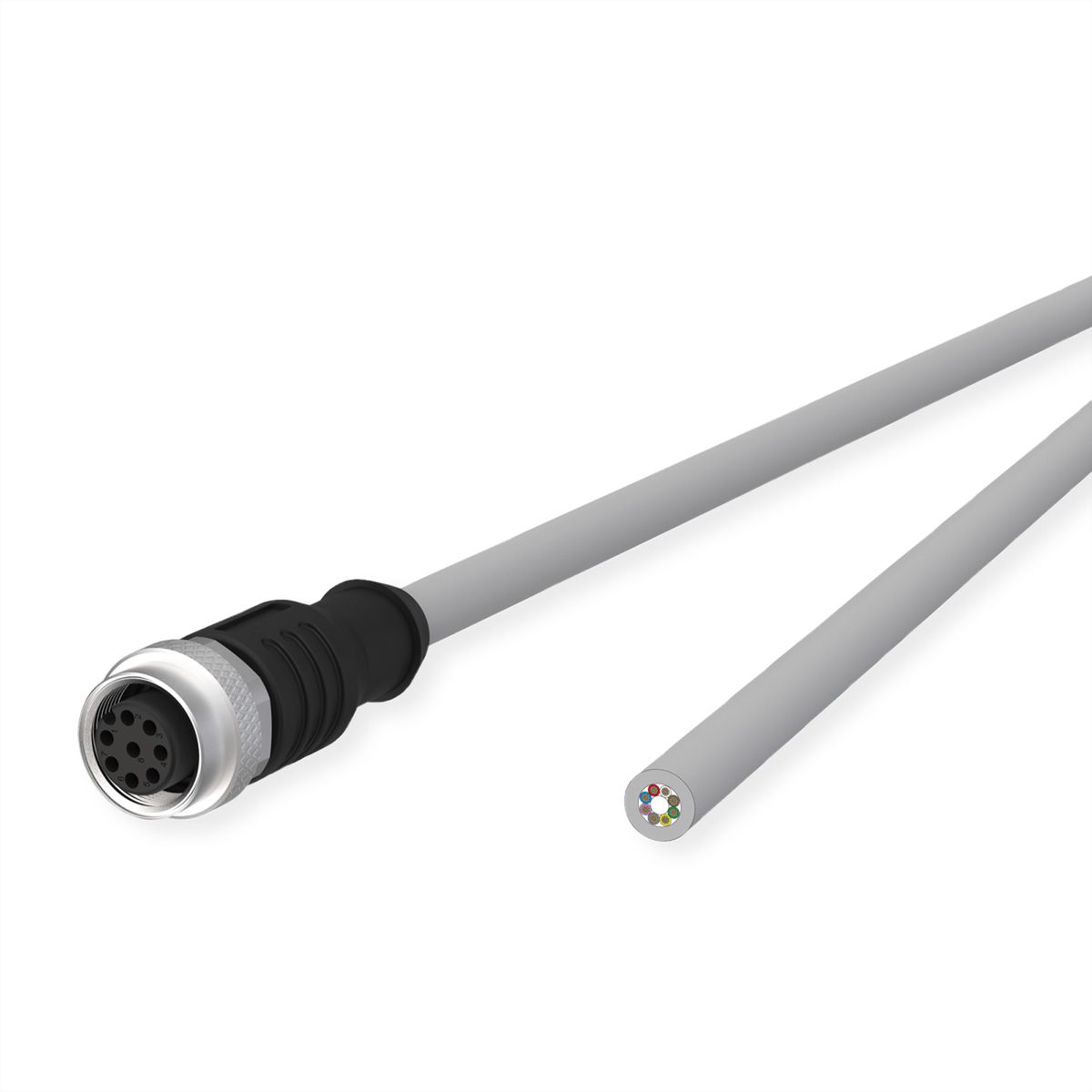 METZ CONNECT Câble de capteur/actionneur M12, codage A, M12 connecteur femelle droit - extrémité ouverte, gris, 1 m