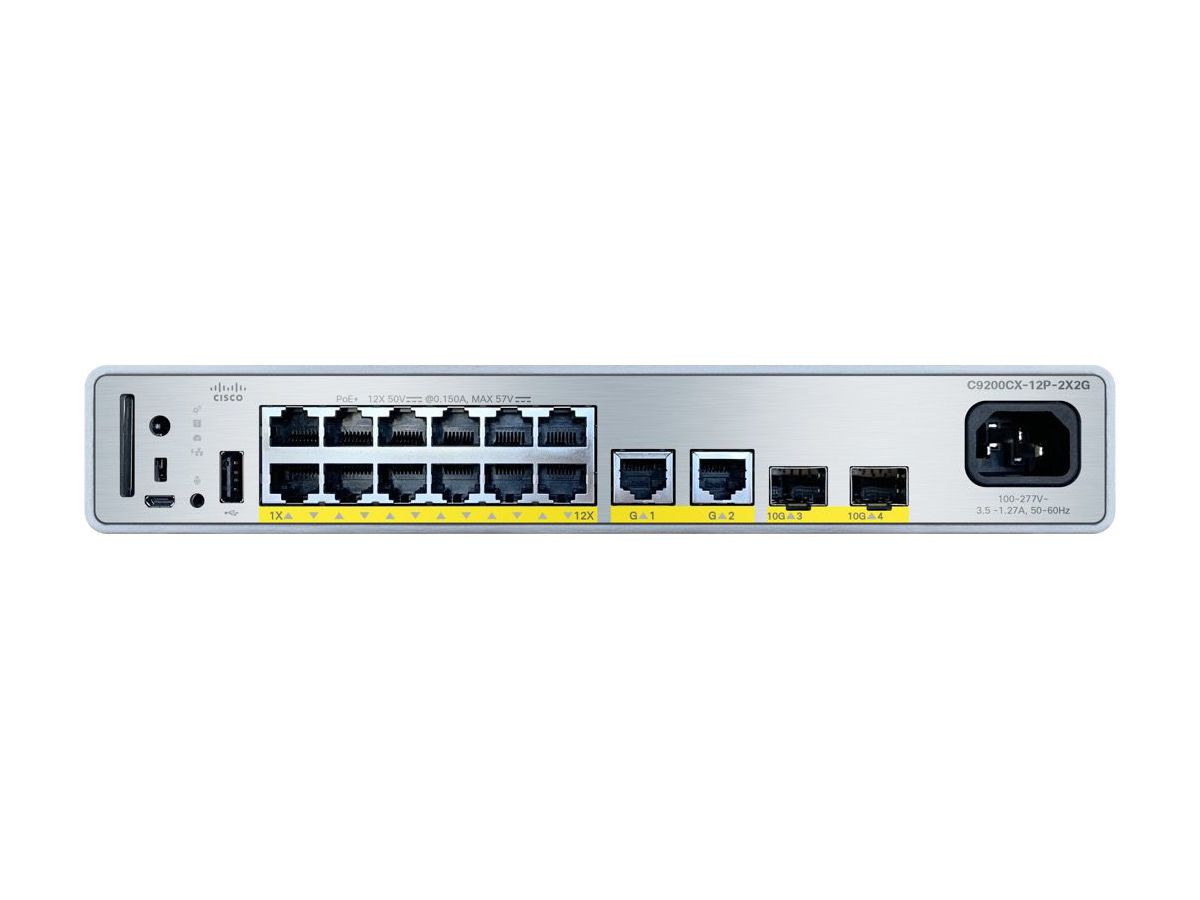 Cisco C9200CX-12P-2X2G-A commutateur réseau Géré Gigabit Ethernet (10/100/1000) Connexion Ethernet, supportant l'alimentation via ce port (PoE)