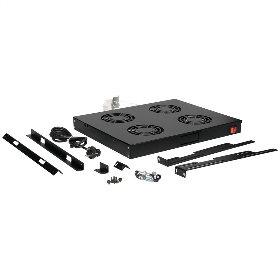 ROLINE 19" Unité de ventilation, 4 ventilateurs, thermostat, noire