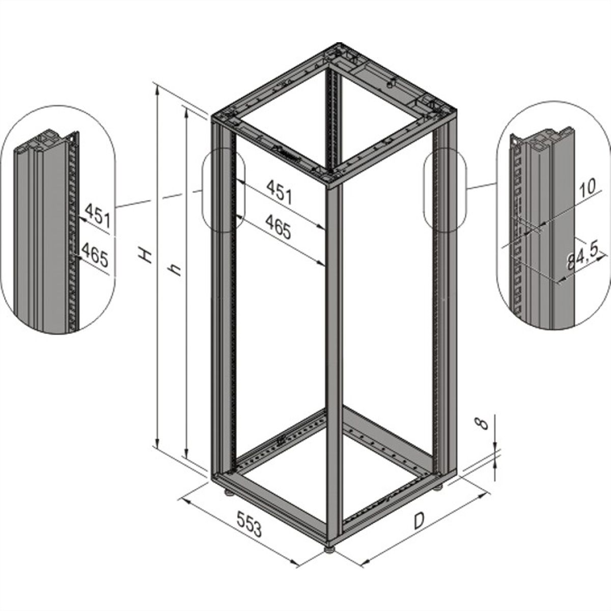Cadre d'armoire Novastar SCHROFF, Heavy-Duty, 16 U 553W 800D
