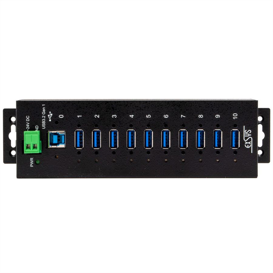 EXSYS EX-1580SHMVS Hub USB 3.2 Gen 1 métallique à 10 ports, géré, partageable en réseau, protection ESD 15 kV