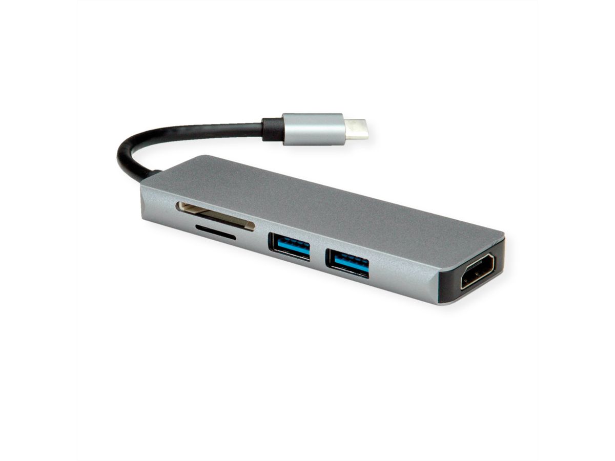 ROLINE Station d'accueil USB Type C, 4K HDMI, 2x USB 3.2 Gen 1, Card Reader