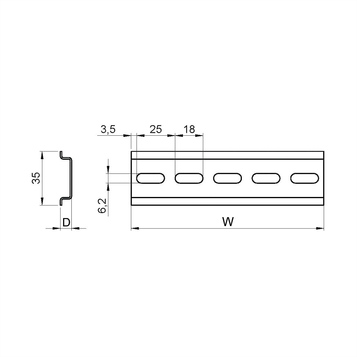 Rail DIN SCHROFF, 35H 7.5D Longueur 575L, 10 pièces