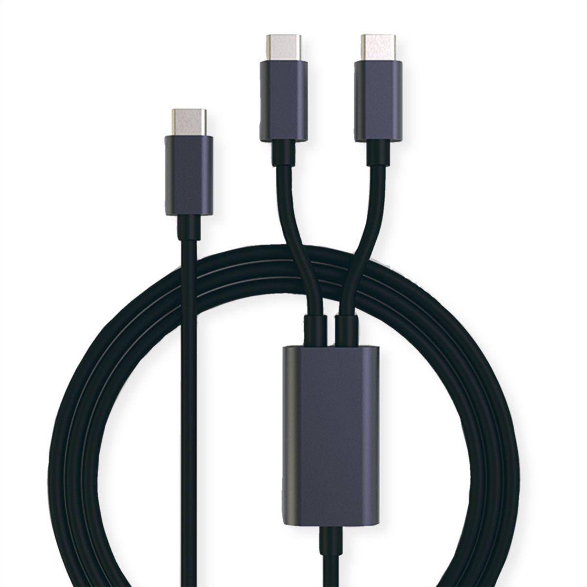 ROLINE Câble de chargement Y - Splitter, USB-C vers 2x USB-C, M/M, max. 100W, noir, 1,85 m