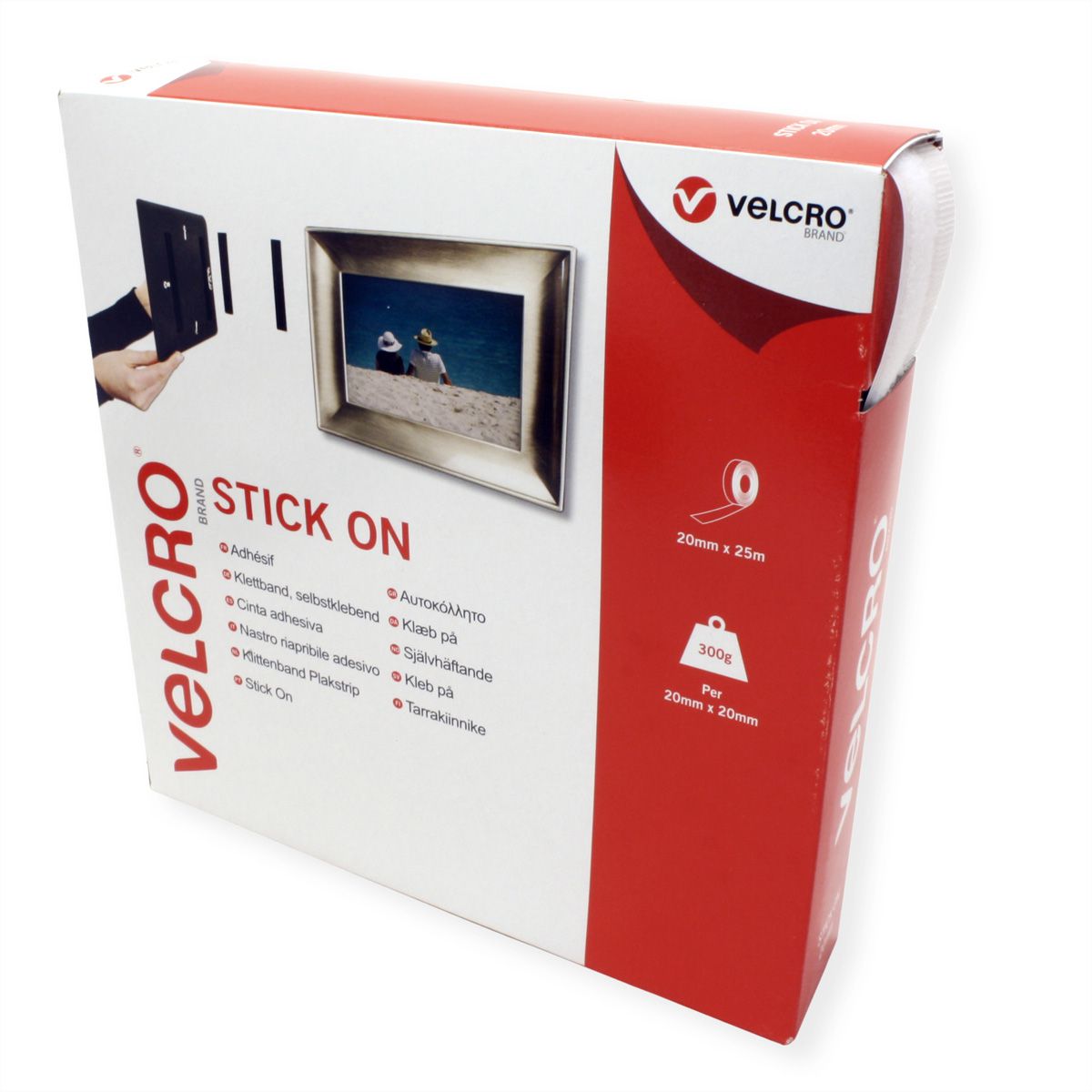 VELCRO® Bande 20mmx25m blanc, crochets & velours autocollants