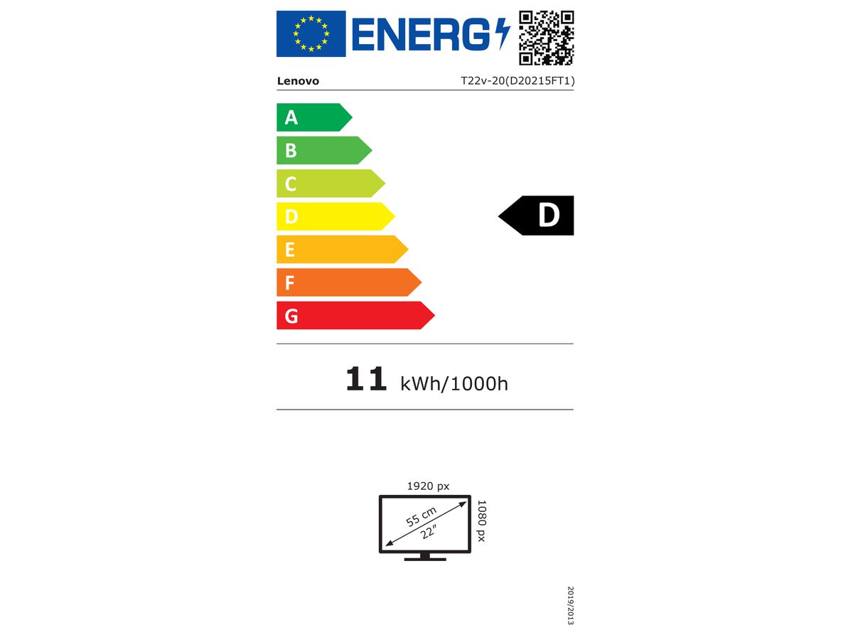 Lenovo ThinkVision T22v-20 LED display 54,6 cm (21.5") 1920 x 1080 pixels Full HD Noir