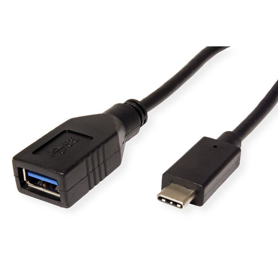 ROLINE Câble USB 3.2 Gen 1, type C - A, M/F, OTG, noir, 0,15 m